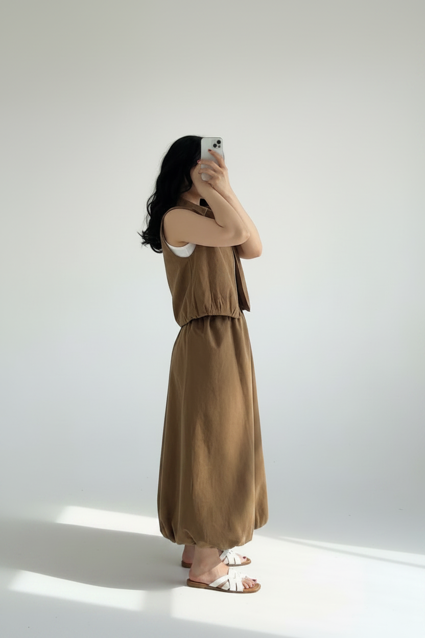 Suede set Vest & Midi Skirt Set