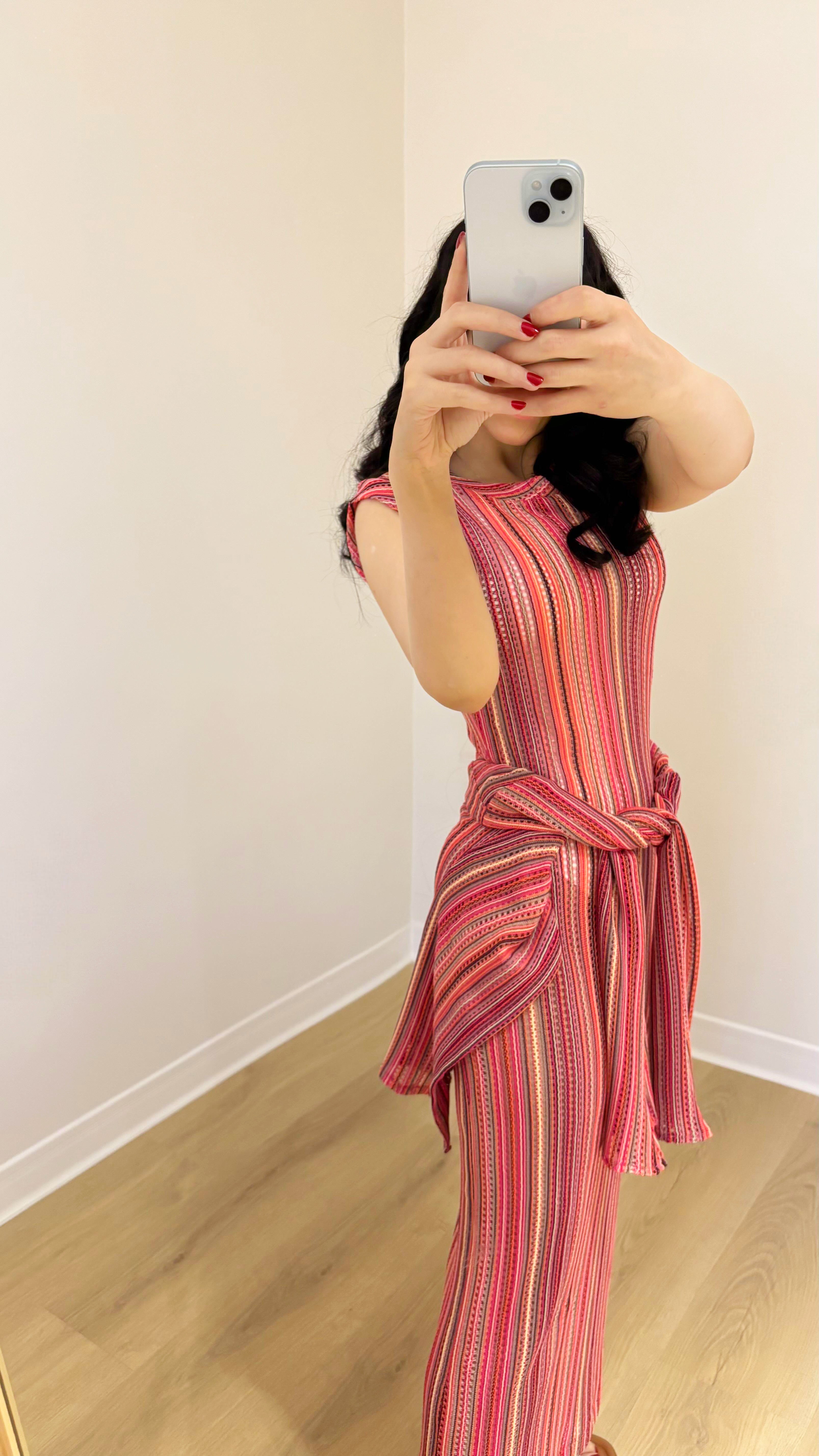 pink Knit Midi Dress with Cardigan Wrap