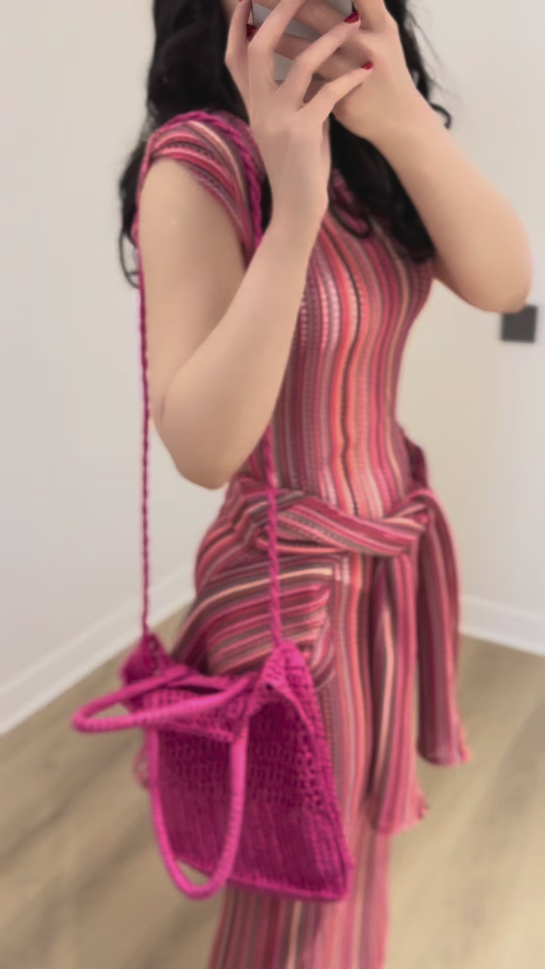 pink Knit Midi Dress with Cardigan Wrap